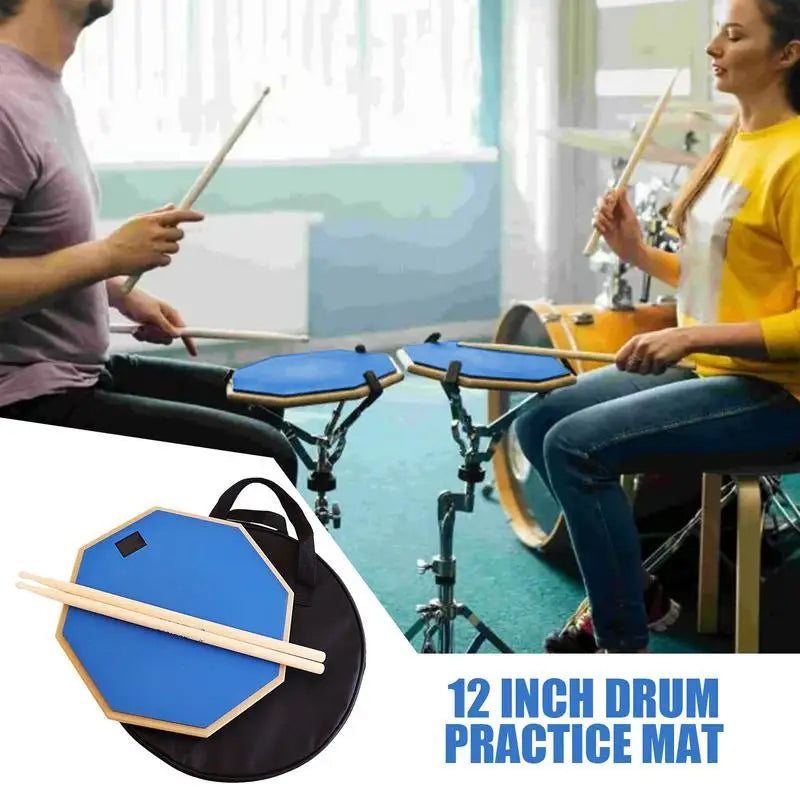 Practice Drum Pad 3 Pieces Portable Drum Bag Set Shock-Absorbing Drumming Pad Lightweight Drum Sticks Storage Silent Drum Pad