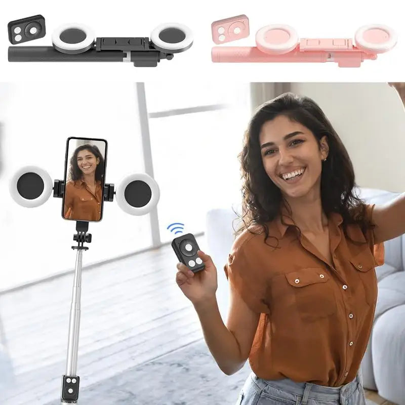 6 In 1 Selfie Stick Tripod With 2 Lights - 67 Inch Height - Wireless Remote Phone Tripod Stick