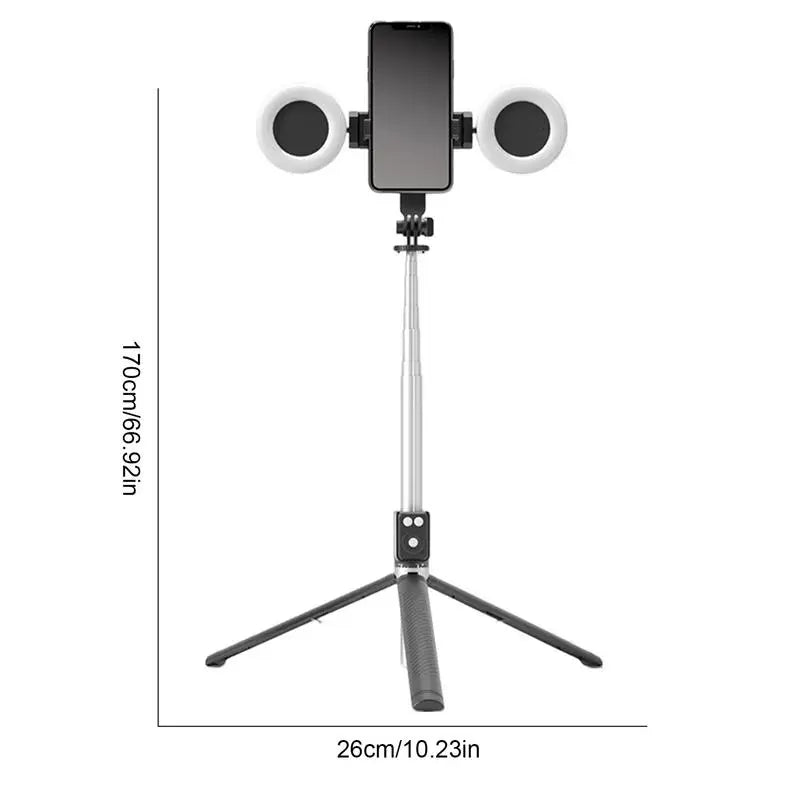 6 In 1 Selfie Stick Tripod With 2 Lights - 67 Inch Height - Wireless Remote Phone Tripod Stick